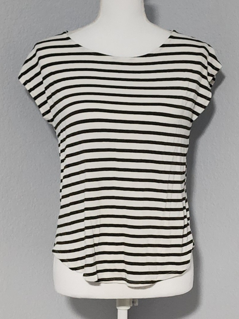 Vintage Green Envelope Short Sleeve Striped Lightweight Blouse Womens Medium